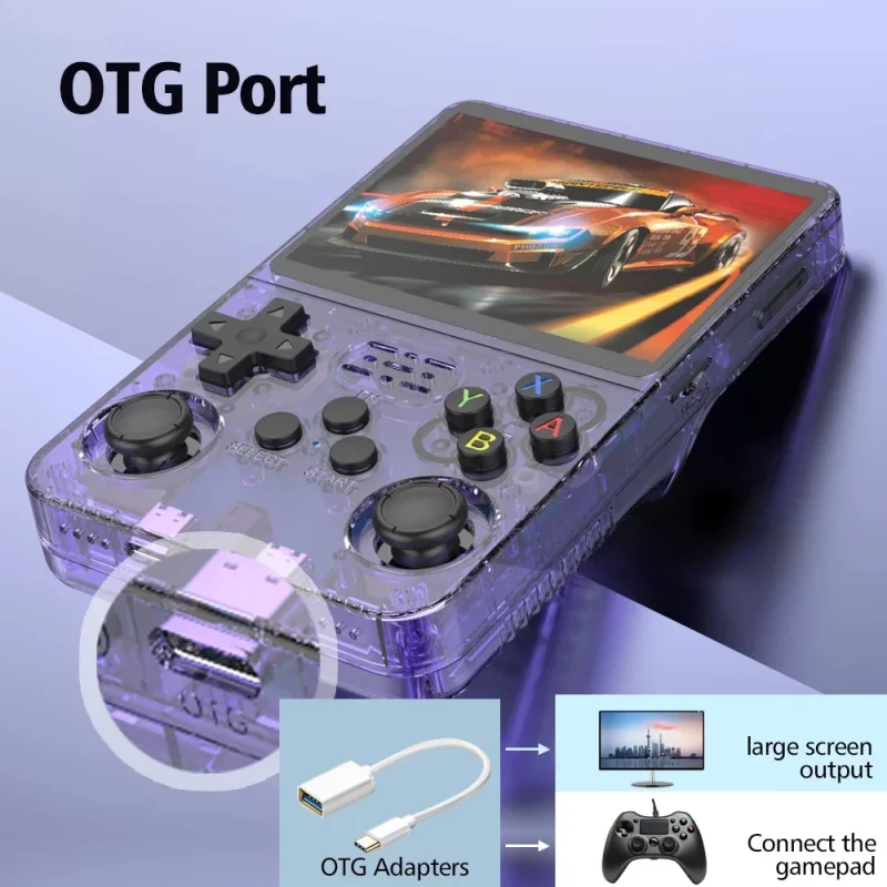 r36s de fonte aberta com adaptadores OTG para saída em ecrã grande, ligar o gamepad