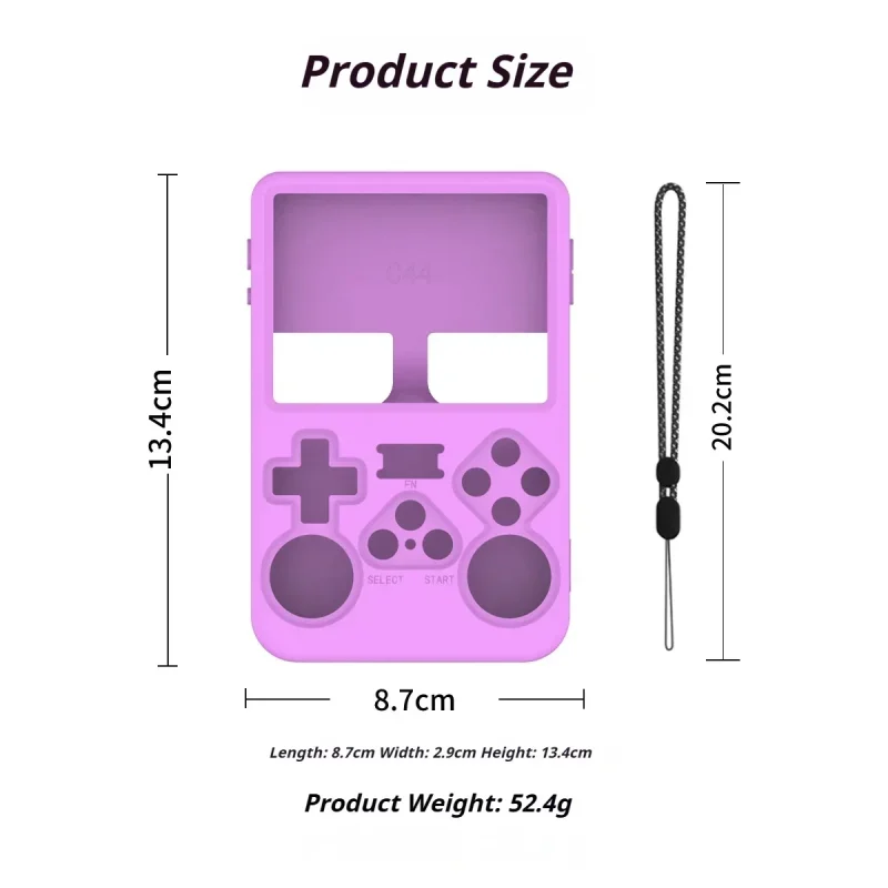 r36s funda de silicona de color púrpura con el tamaño del producto